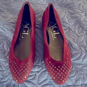 AGL flats. Size 38. Lighter burgundy color. Suede leather  with brass studs.